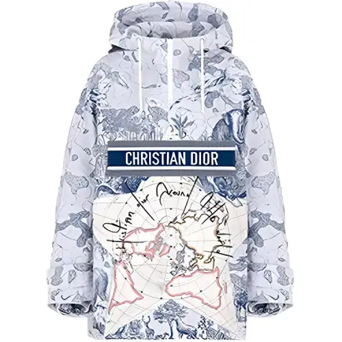 DIOR Quarterly New Products Jackets Women's Blue With White Lettering Hooded Thickened Other