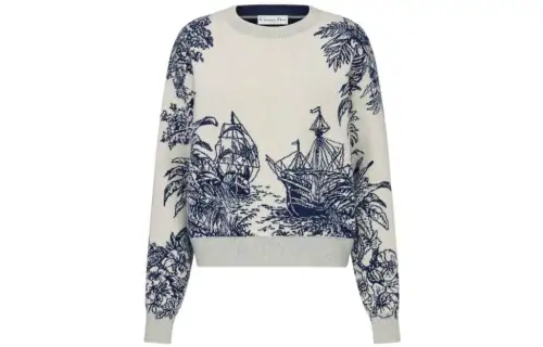 DIOR Cashmere Sweaters Women's Ecru Crew Neck Moderate