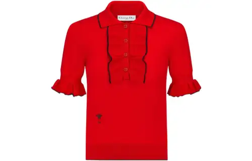 DIOR Cashmere Sweaters Women's Red Polo Collar Moderate