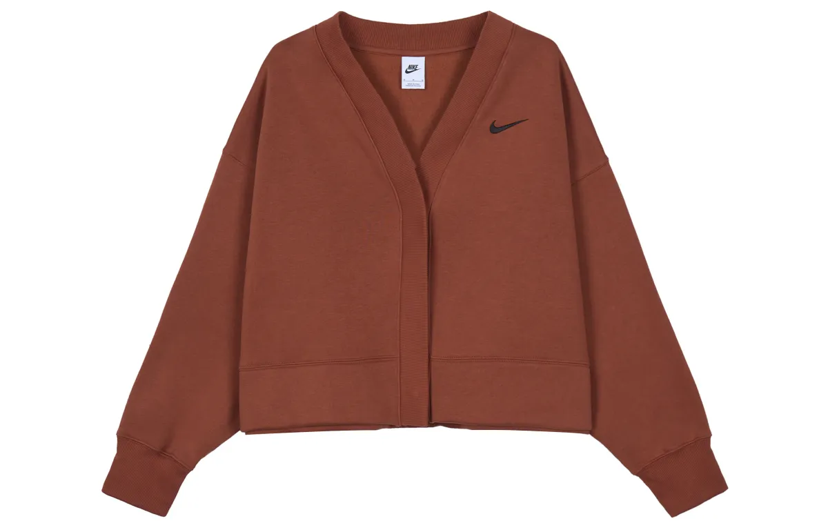 Nike Phoenix Fleece Solid Color Fleece Lined Casual Loose Fit Knitwear Women's Dark Orange