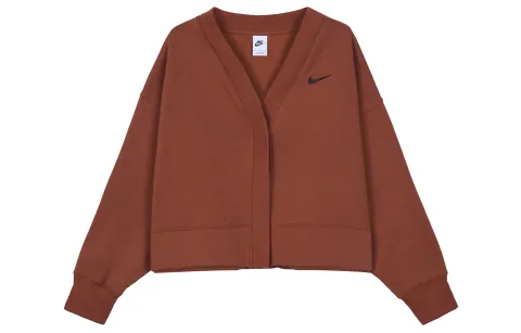 Nike Phoenix Fleece Solid Color Fleece Lined Casual Loose Fit Knitwear Women's Dark Orange