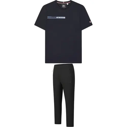 FILA Casual Sportswear Men's Legend Blue+Pitch Black Crew Neck Moderate