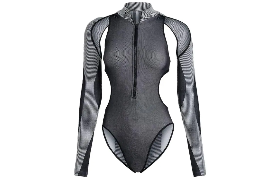 Adidas Bodysuits Women's Black White Stand Collar Straight Fit