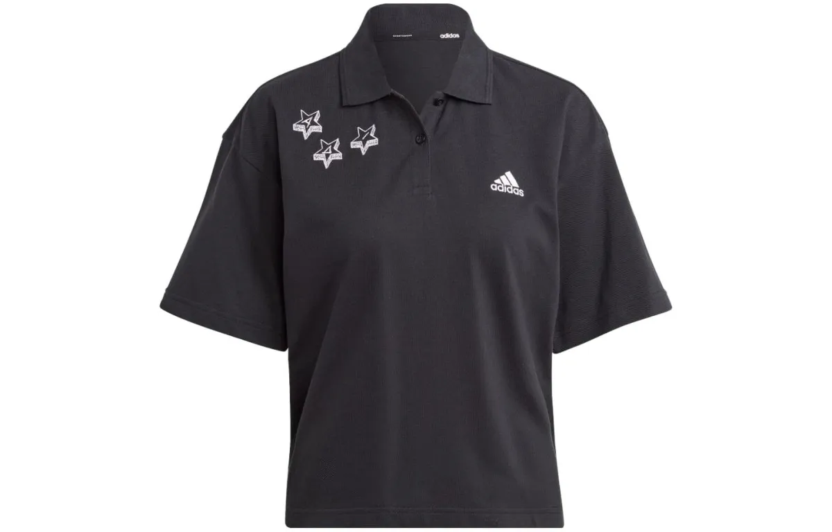 Adidas Polo Shirts Women's Black Polo Collar Moderate Straight Fit