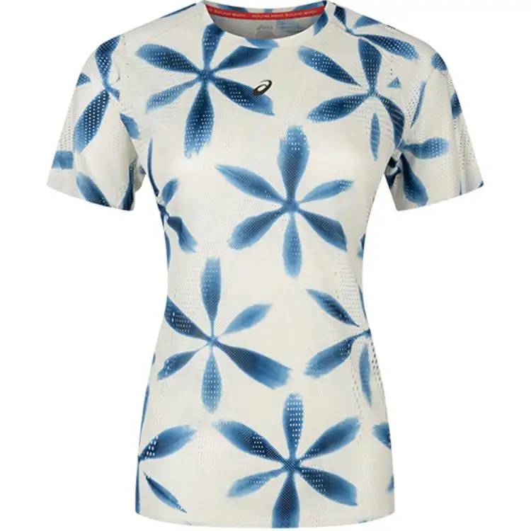ASICS Women's Running Raglan Sleeve T Shirt Women's Beige/Blue