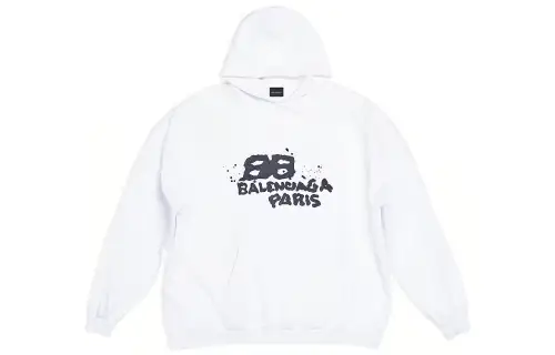 Balenciaga Hand Drawn Bb Icon Large Fit Hoodie White/Black