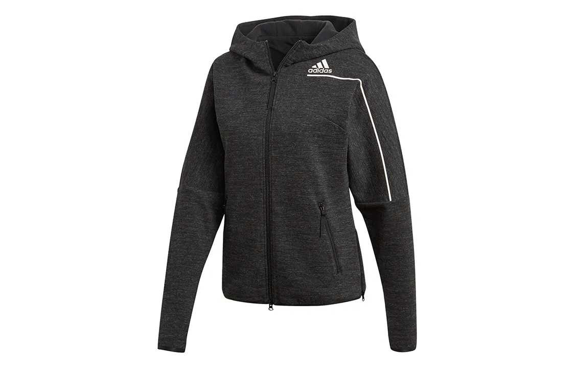 Adidas Z.N.E Fz W Winter Solid Color Fleece Lined Running Thermal Hooded Jacket Women's Black