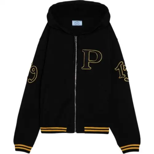 PRADA Sweatshirts Women's Black Hooded Moderate Cardigan