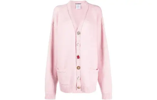 Vetements Crystal-buttons Ribbed-knit Cardigan