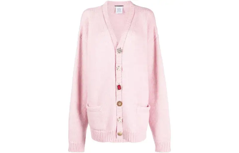 Vetements Crystal-buttons Ribbed-knit Cardigan