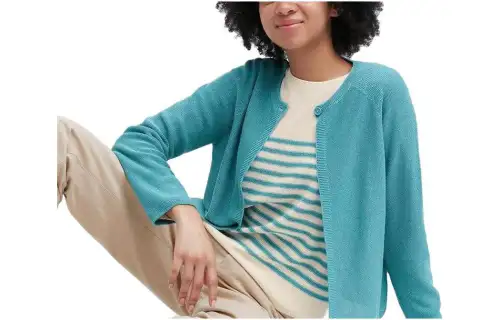 UNIQLO Knitwear Women's Lake Blue Crew Neck Moderate Cardigan