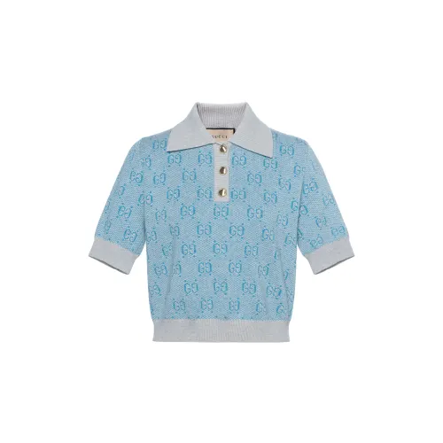 GUCCI SS24 Polo Shirt Women's Light Blue