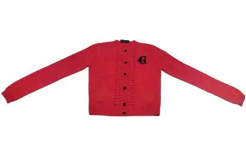 GUCCI Knitwear Women's Red Square Collar Moderate Cardigan