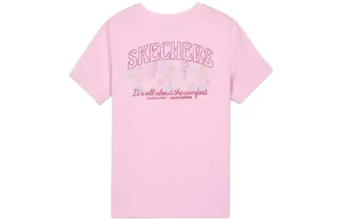 Skechers T Shirts Women's Ladylike Pink Crew Neck Moderate Straight Fit