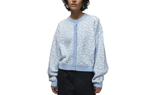 Jordan Flight Knitwear Women's Ice Blue Crew Neck Moderate Cardigan