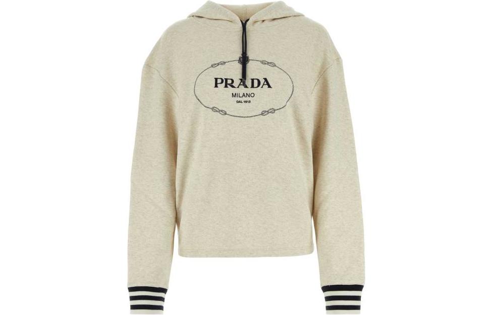 Женское худи Prada Logo Embroidered (бежевое)