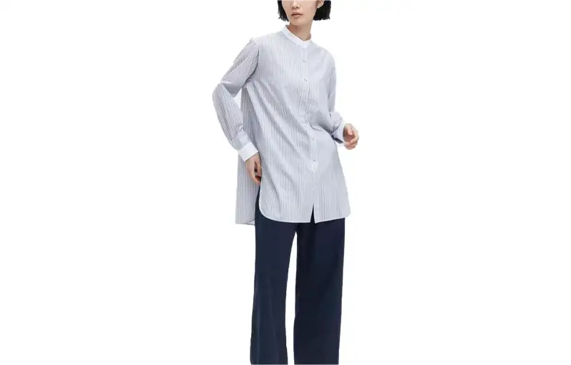 UNIQLO X Ines De La Fressange Shirts Women's Sky Blue Stand Collar Other