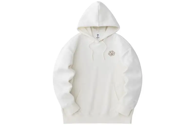 Anta Sports Life Collection Casual Hooded Fleece Lined Long Sleeved Meowth Sweatshirt Women's Ivory White