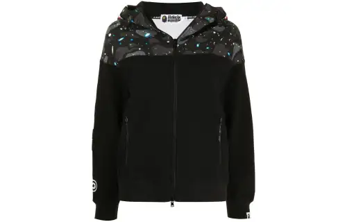 A BATHING APE Sweatshirts Women's Black Hooded Moderate Cardigan