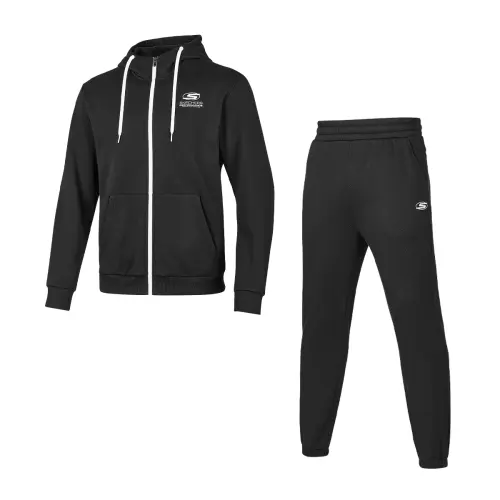 Skechers Volcanic Rock Fleece Lined Knitted Fabric Hooded Coat Pants Casual Sportswear Men's Carbon Black
