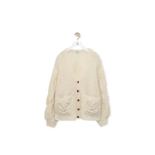 LOEWE Knitwear Women's Soft White V Neck Moderate Cardigan