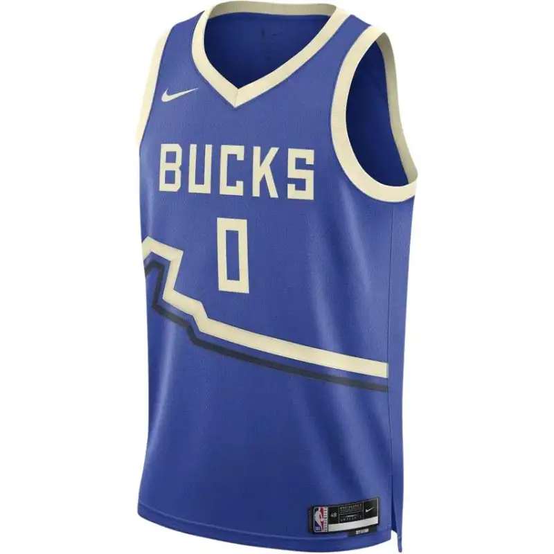 Nike Dri-Fit NBA Milwaukee Bucks Damian Lillard 24-25 Season City Edition Pullover V-neck Alphanumeric Sleeveless Basketball Vest Unisex Blue