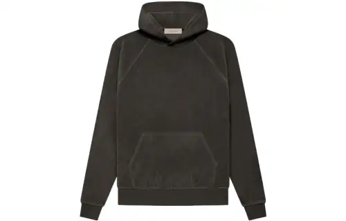 Fear Of God Essentials FW22 Women'ss Velour Hoodie Off Black Solid Color Logo Pullover Long Sleeved Fleece Lined
