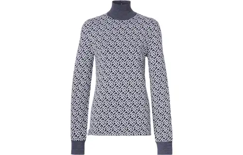 Burberry Monogram Wool Jacquard Turtleneck Sweater 'Dark Charcoal Blue'