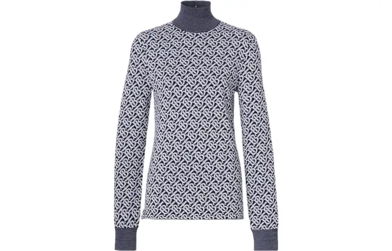 Burberry Monogram Wool Jacquard Turtleneck Sweater 'Dark Charcoal Blue'