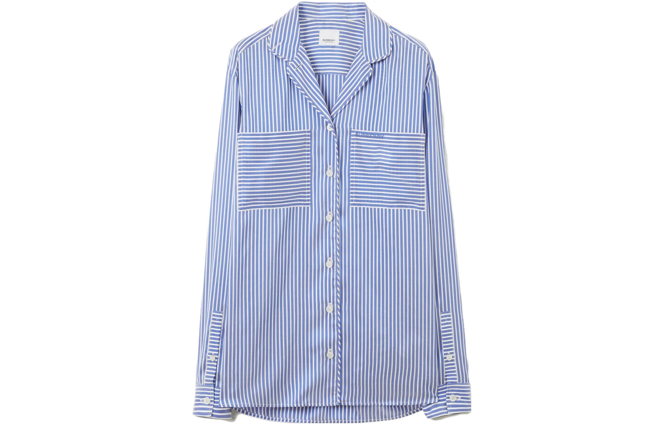 Burberry Burberry SS23 striped chest pocket single-breasted long-sleeved shirt for women, blue and white