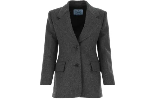 PRADA Jackets Women's Gray Suit Collar Moderate Other