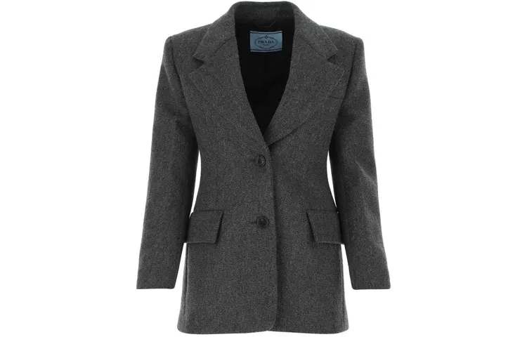PRADA Jackets Women's Gray Suit Collar Moderate Other