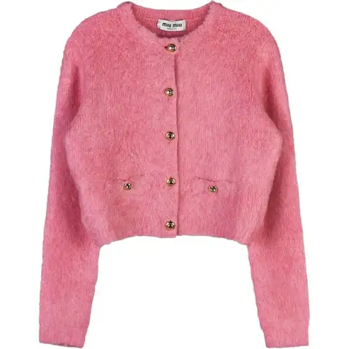 MIU MIU Sweaters Women's Pink Crew Neck Moderate Cardigan