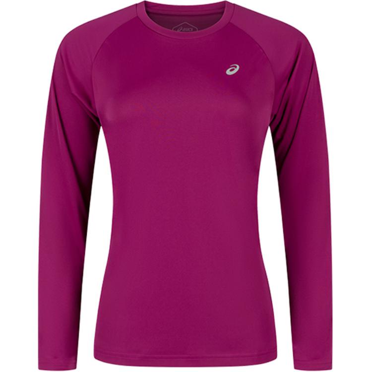 Asics, retroreflective breathable long-sleeve with a round collar, red T-shirt, for running