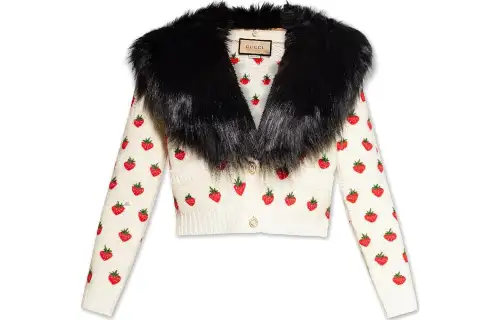 GUCCI Strawberry Embroidered Sweater White