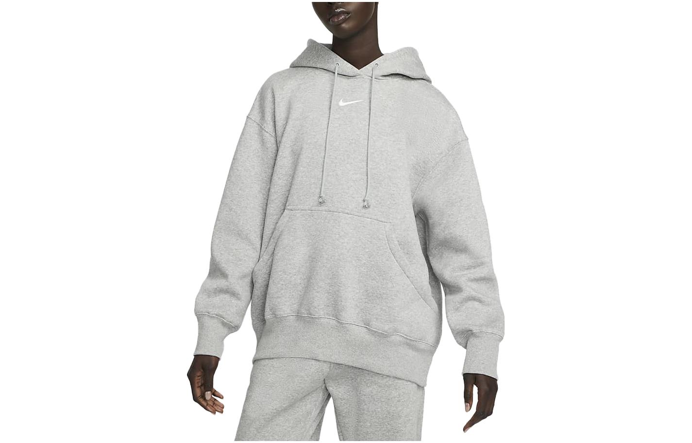 Nike Sportswear solid color logo print drawstring hooded sweatshirt women's gray