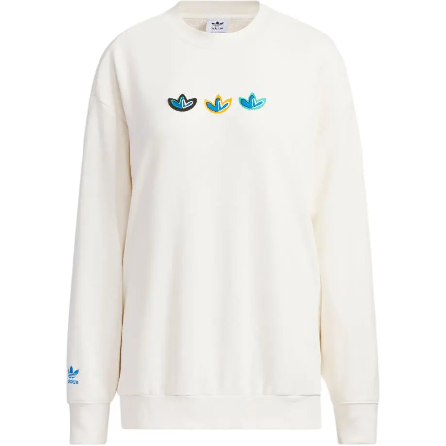 Adidas Originals Sweatshirts Women's White Crew Neck Moderate Straight Fit