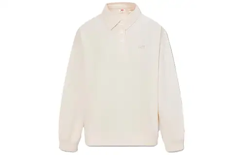 Levis Polo Shirts Women's Ecru Polo Collar Thickened Straight Fit