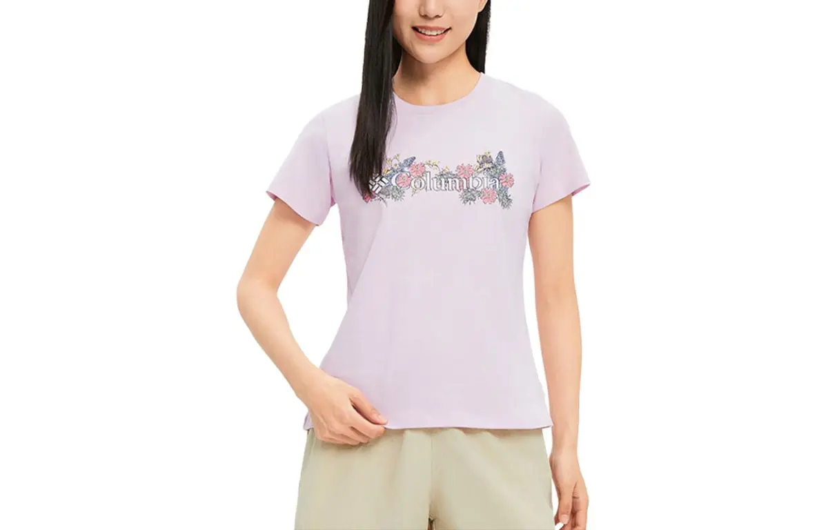Columbia T-Shirts Women's Pink Crew Neck Moderate Straight Fit