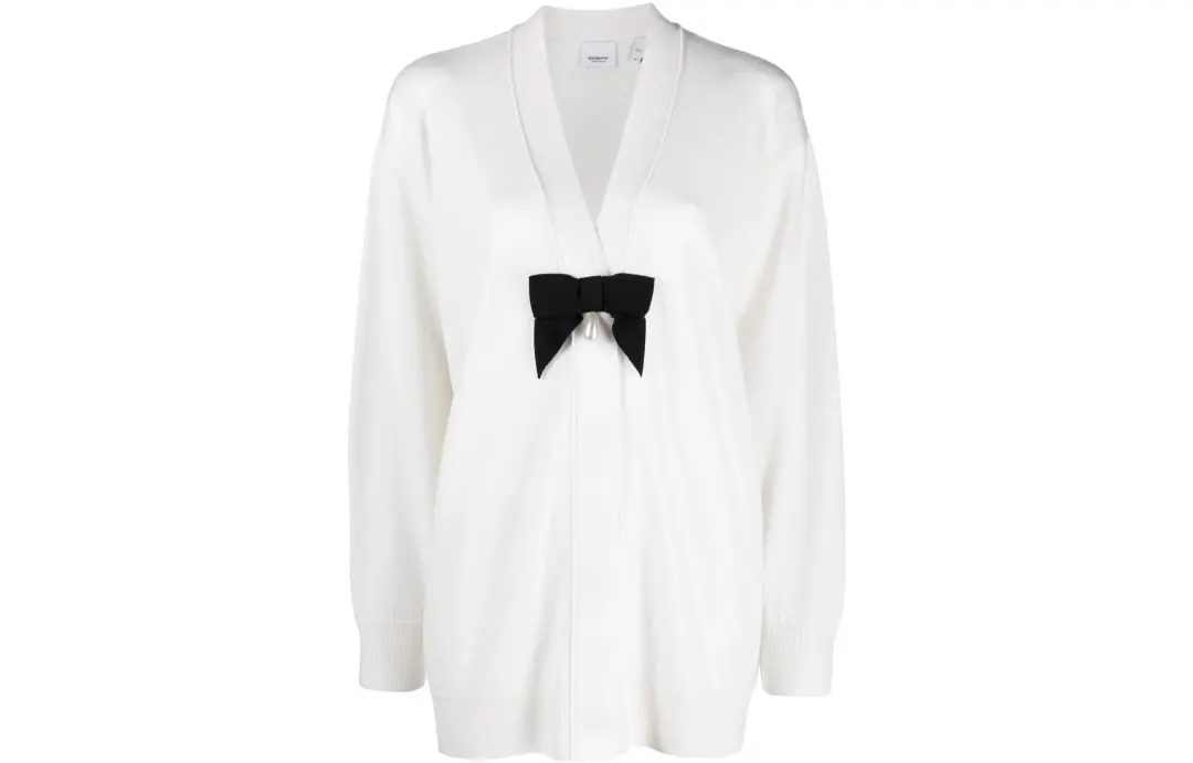 Burberry Knitwear Women's White V Neck Moderate Cardigan