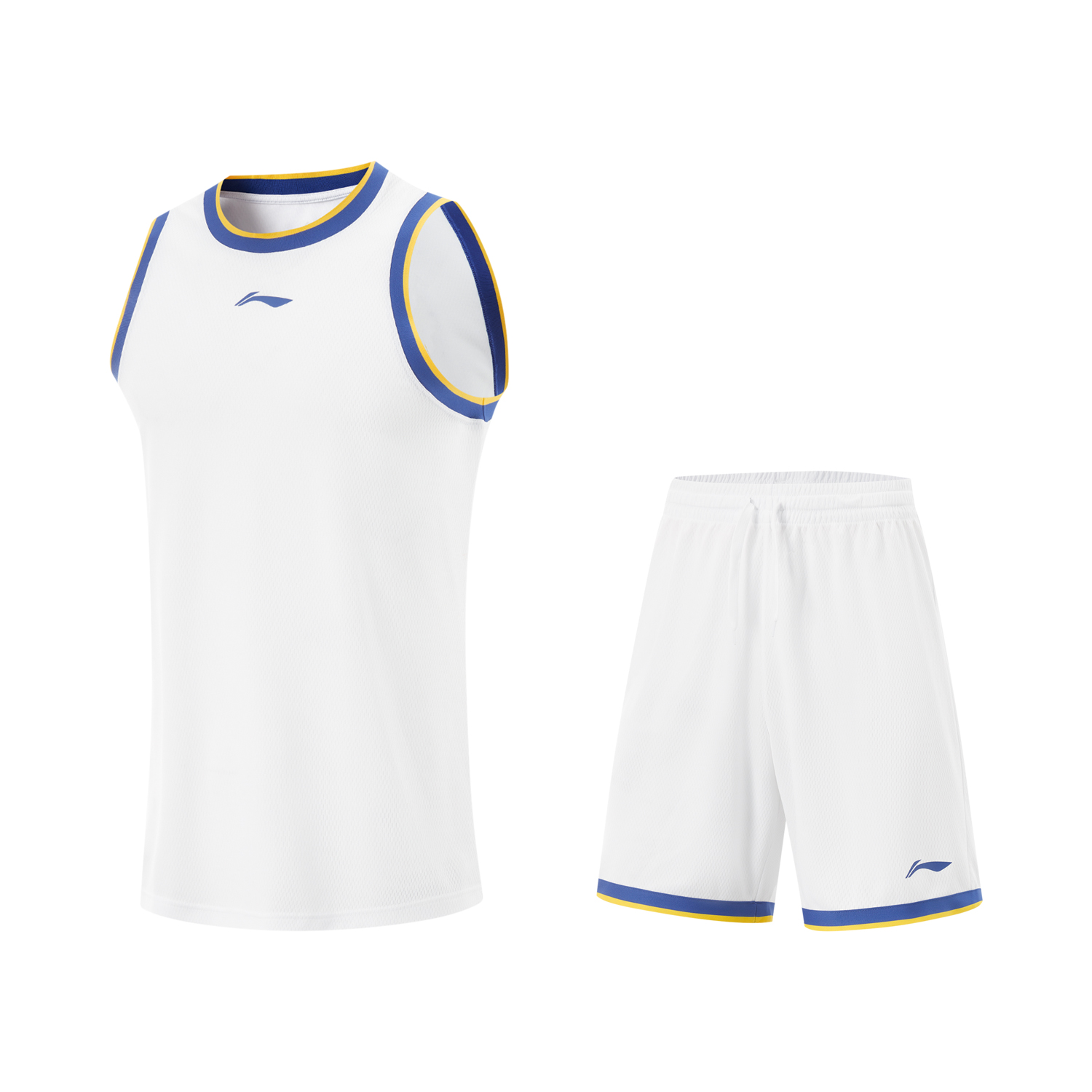 Li Ning Professional Basketball Collection Basketball Suit Men’s Standard White/Blue And Yellow Woven Strap