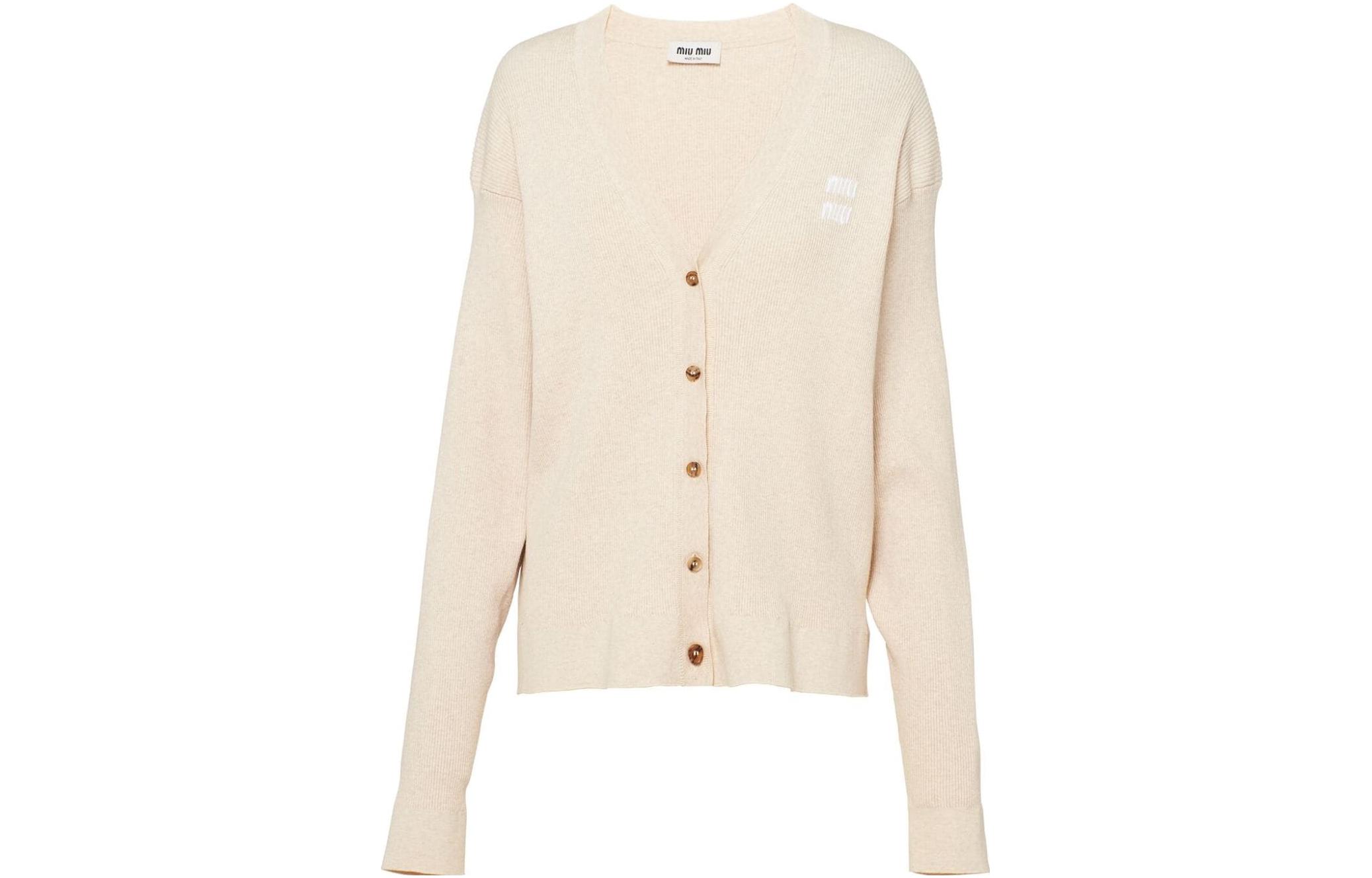 Miu Miu embroidered-logo V-neck cardigan
