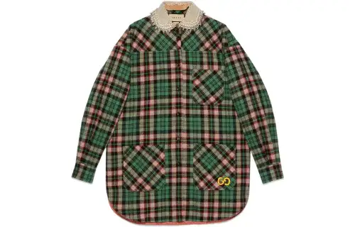 GUCCI Women's Tartan With Gg Wool Shirt Green/Multi