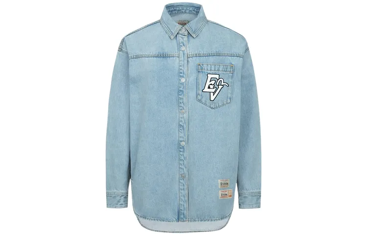 EVISU Shirts Women's Denim Blue Lapel Moderate Denim