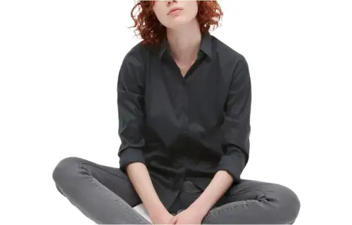 UNIQLO Shirts Women's Black Half Open Collar Moderate Shirt