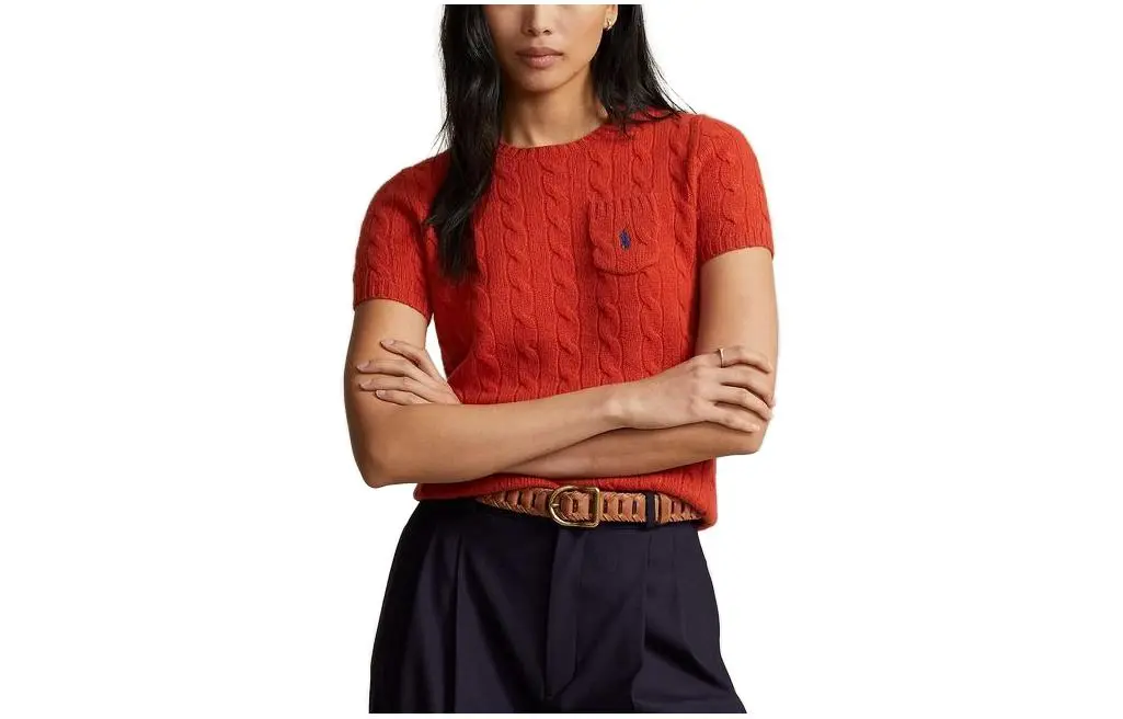 logo-embroidered cable-knit knitted top