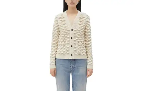 Bottega Veneta Knitwear Women's Dove White V Neck Moderate Cardigan