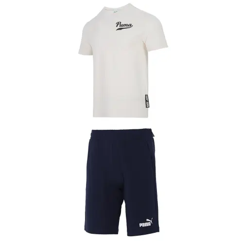 PUMA Casual Sportswear Men's White+Blue Crew Neck Moderate