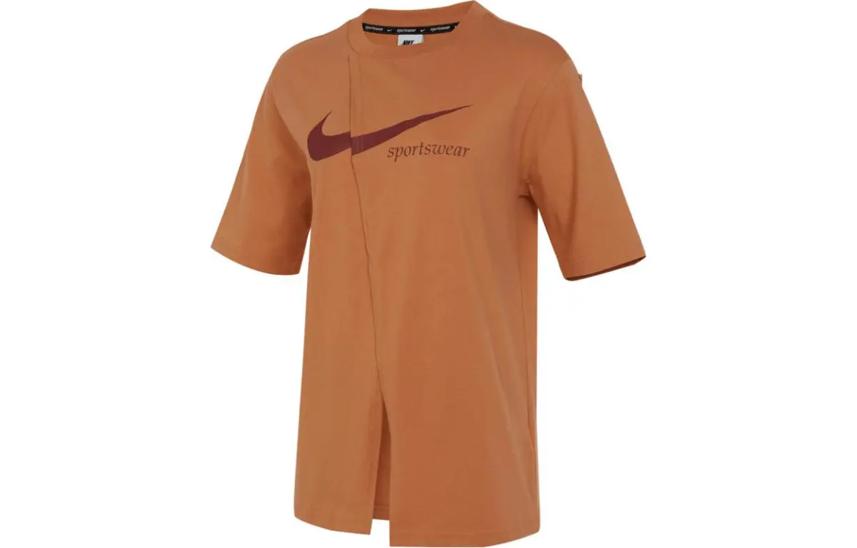 Nike T-Shirts Women's Brown Crew Neck Moderate Straight Fit