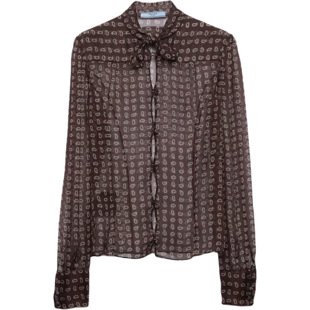 PRADA Prada SS24 spiral pattern all-over square collar single-breasted long-sleeved shirt for women, cork beige